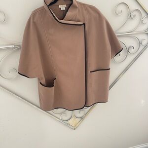 Elegant Tan Cape with Black Trim